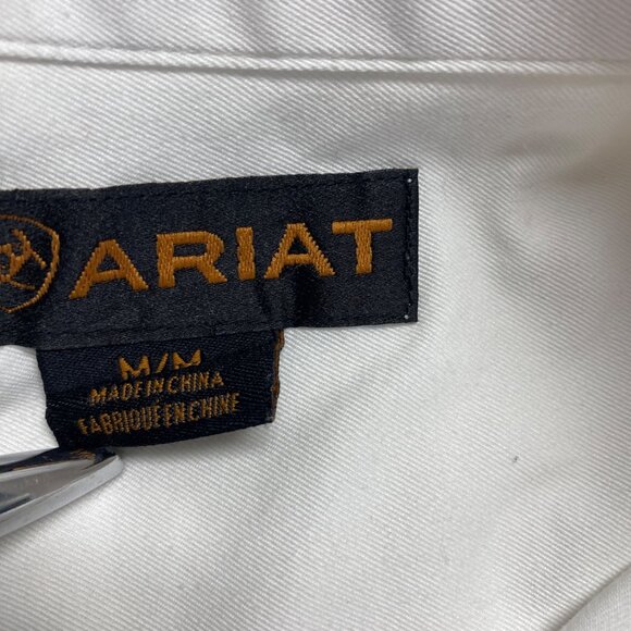 Ariat Mens Long Sleeve White Button-Up Western Shirt Brushpopper Work - Picture 13 of 15